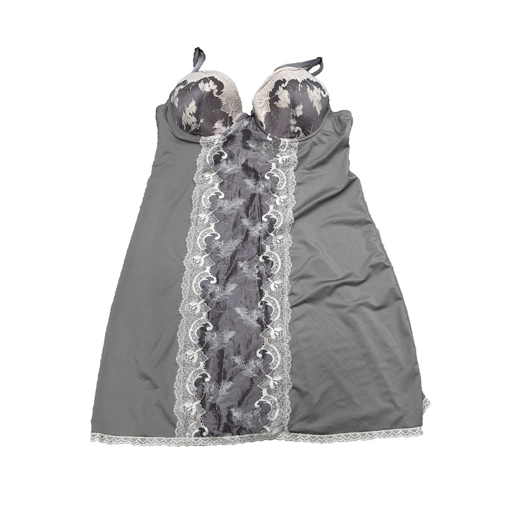 Marilyn Monroe Chemise Nightgown‎ Large Purple Gray Lace Romantic Lingerie Slip